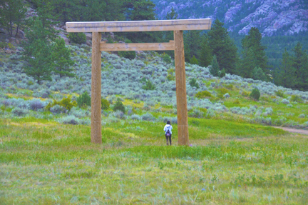 Tori gate and Hiker