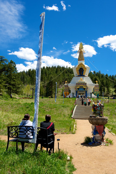 sitting to look at the stupa