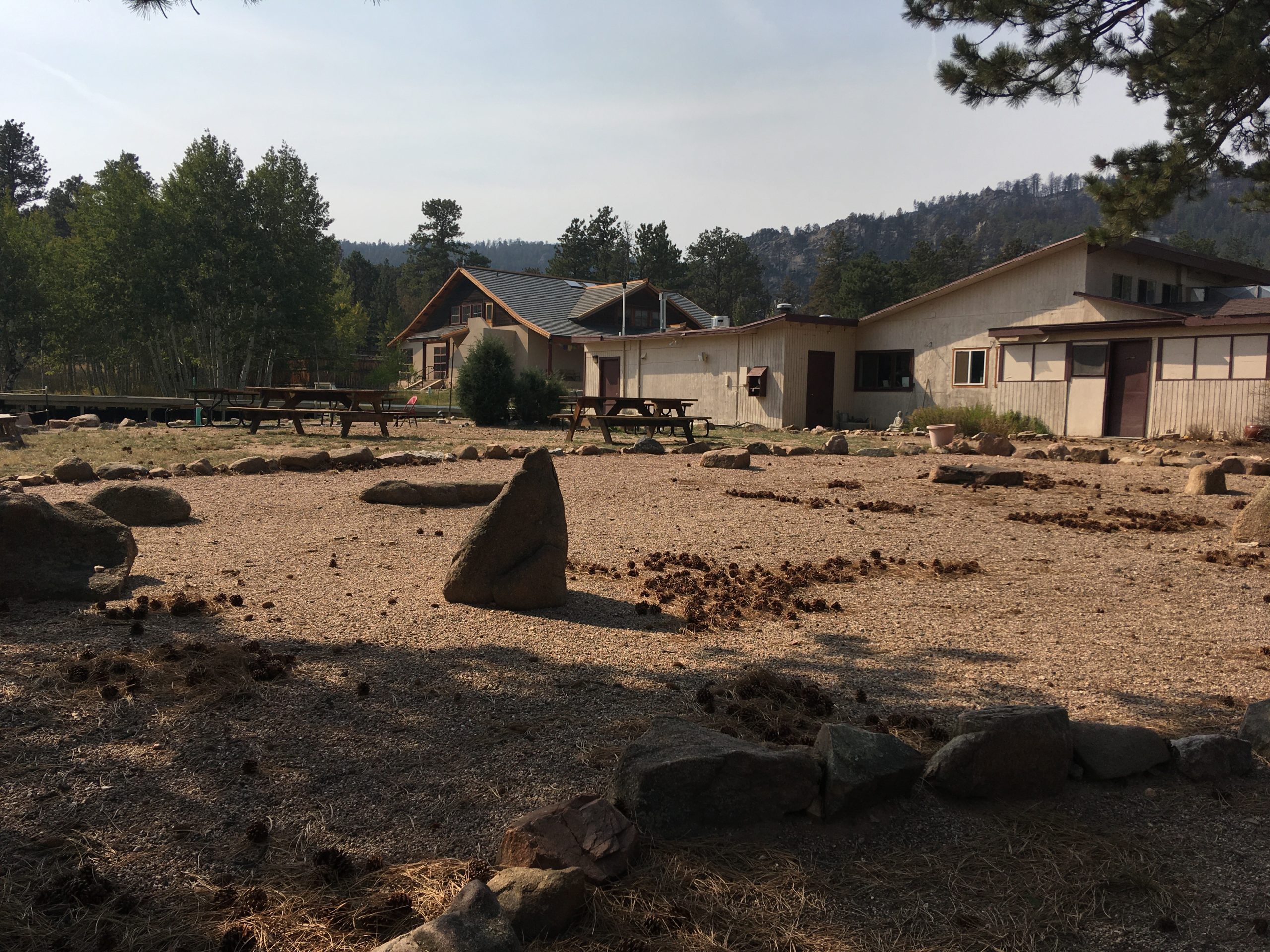 22. Rock garden, downtown picnic area, kitchen building, and Sacred Studies Hall